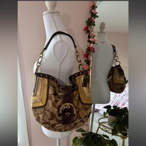 Coach Brown and Gold Signature Shoulder Bag